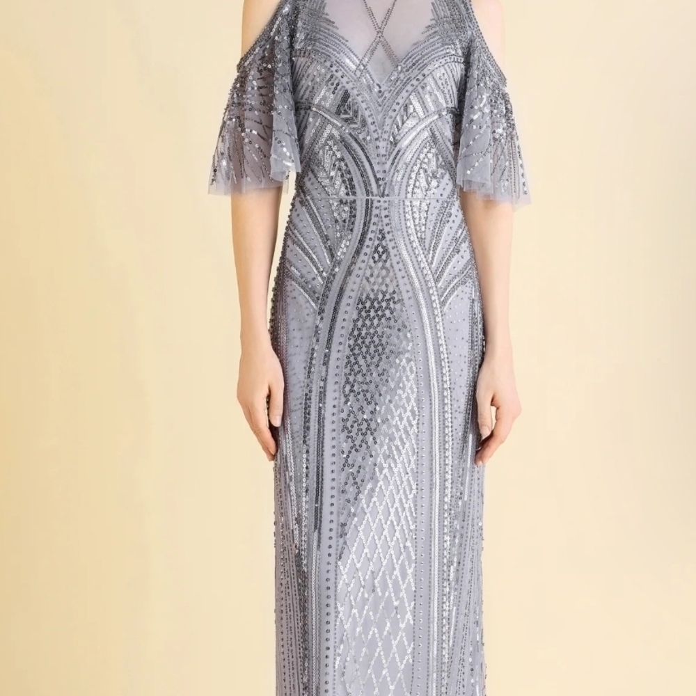 Elegant Gray Beaded Women's Dress